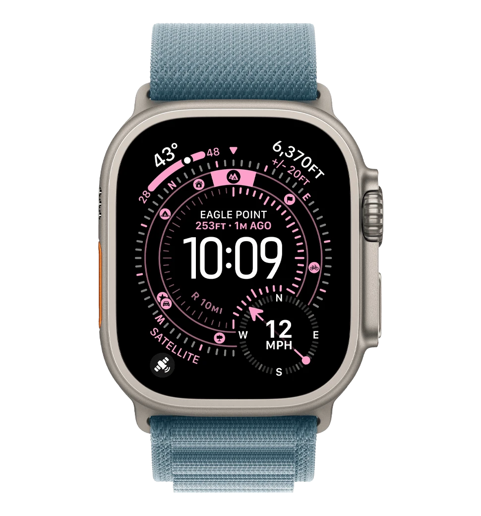 Apple Watch Ultra 3 GPS + Cellular 49 мм с корпусом из натурального титана и светло-голубой ремешком Alpine Loop — большой размер (MEWP4)